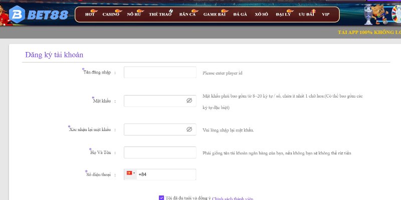 Nhanh tay đăng ký vào hệ thống BET88